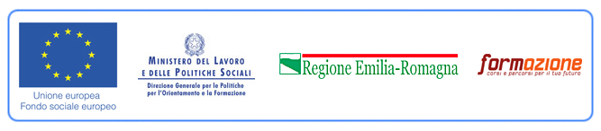 Loghi dell'Unione Europea, del Ministero del Lavoro, della Regione Emilia Romagna e della Formazione